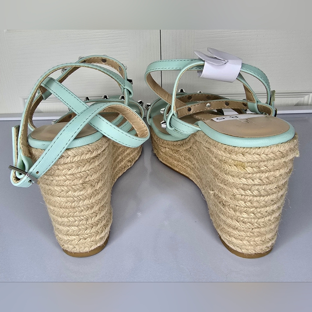 Soda Studded Open Toe Platform Slingback Wedge Sa… - image 4